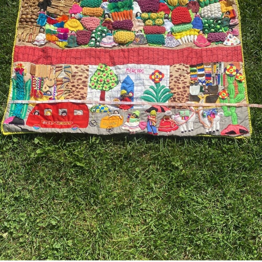 Vintage Peruvian Arpillera Wall Tapestry Handcrafted Folk Art Large - Picture 5 of 13